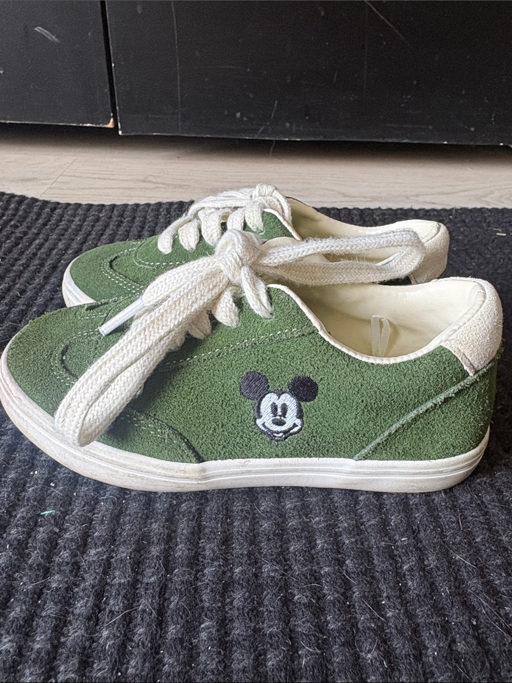 Kids Green Suede Lace-Up Sneakers with Character Patch